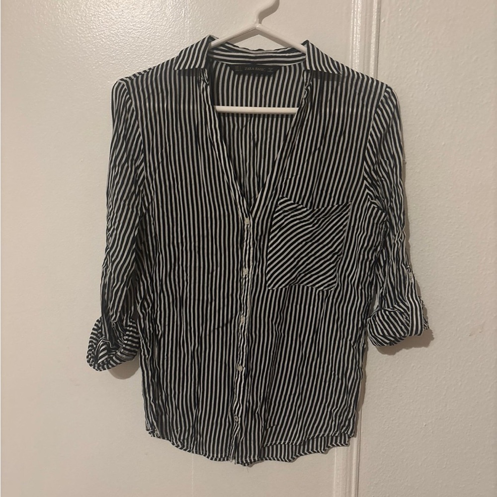 Zara Striped Button-Up Blouse